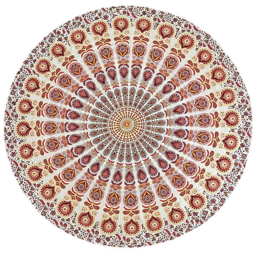 Round Red-Gold Mandala Tablecloth Tapestry 80" - Hemmed Edge by Zest For Life